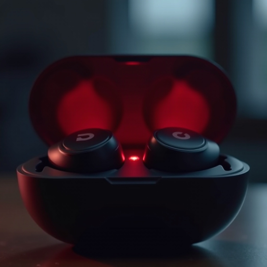 علبة Beats Studio Buds تومض باللون الأحمر أثناء الشحن